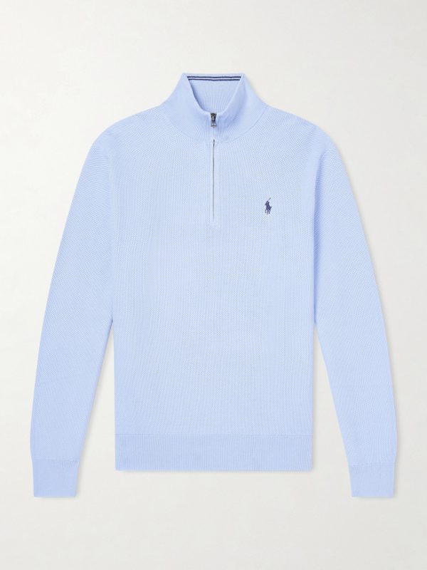 Logo-Embroidered Cotton-Piqué Half-Zip Sweater Logo-Embroidered Cotton-Piqué Half-Zip Sweater