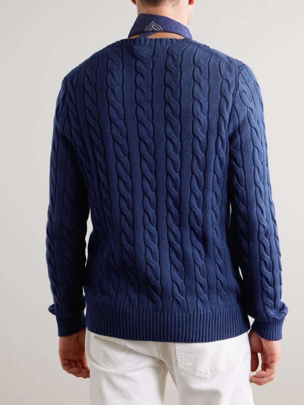 Driver Logo-Embroidered Cable-Knit Cotton Sweater - BK