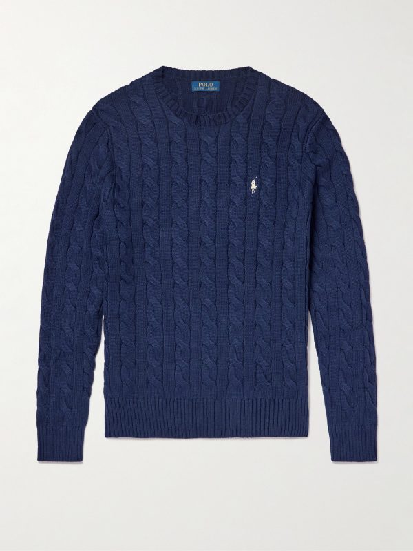 Driver Logo-Embroidered Cable-Knit Cotton Sweater
