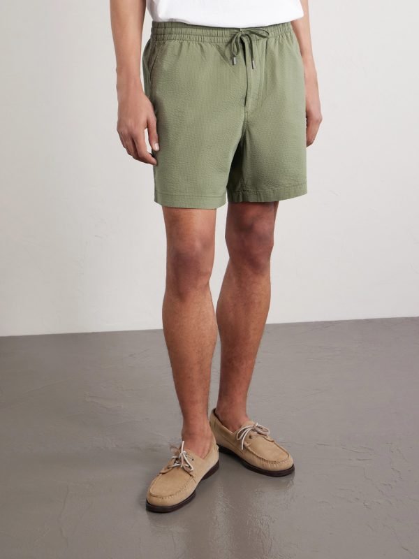 Straight-Leg Cotton-Blend Seersucker Drawstring Shorts - FR