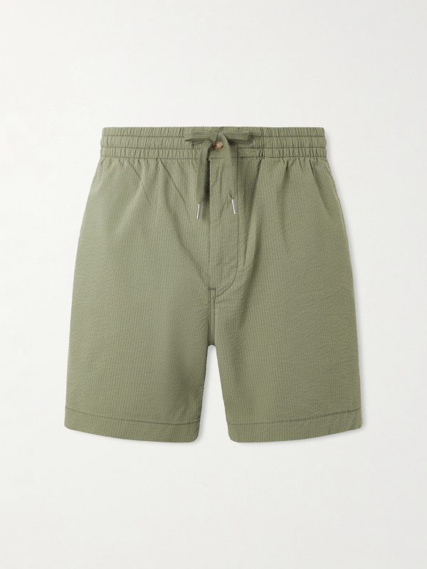 Straight-Leg Cotton-Blend Seersucker Drawstring Shorts
