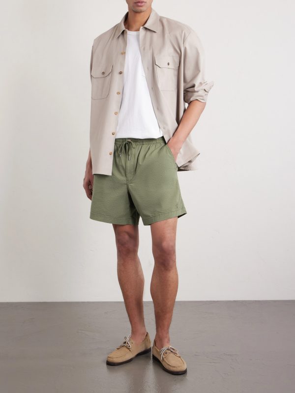 Straight-Leg Cotton-Blend Seersucker Drawstring Shorts - OU