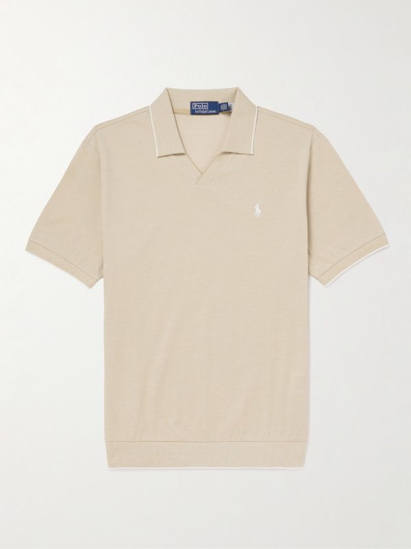 Open-Collar Logo-Embroidered Cotton-Blend Piqué Polo Shirt Open-Collar Logo-Embroidered Cotton-Blend Piqué Polo Shirt