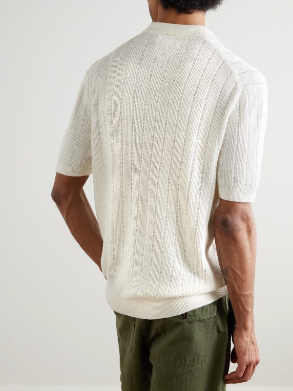 Open-Collar Ribbed Linen Polo Shirt - BK Open-Collar Ribbed Linen Polo Shirt - BK