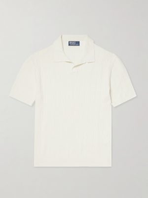 Open-Collar Ribbed Linen Polo Shirt