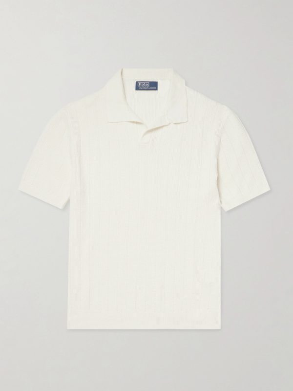 Open-Collar Ribbed Linen Polo Shirt Open-Collar Ribbed Linen Polo Shirt