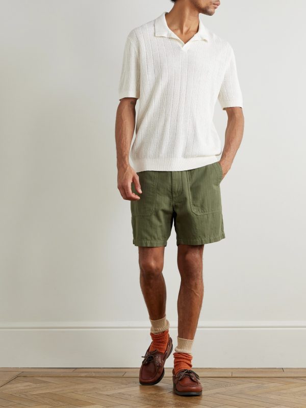 Open-Collar Ribbed Linen Polo Shirt - OU Open-Collar Ribbed Linen Polo Shirt - OU