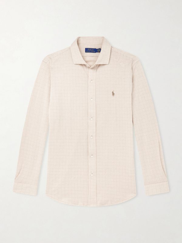 Logo-Embroidered Houndstooth Cotton-Jersey Shirt Logo-Embroidered Houndstooth Cotton-Jersey Shirt