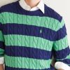 Logo-Embroidered Striped Cable-Knit Cotton Sweater - CU Logo-Embroidered Striped Cable-Knit Cotton Sweater - CU