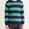 Logo-Embroidered Striped Cable-Knit Cotton Sweater - FR Logo-Embroidered Striped Cable-Knit Cotton Sweater - FR