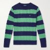 Logo-Embroidered Striped Cable-Knit Cotton Sweater Logo-Embroidered Striped Cable-Knit Cotton Sweater