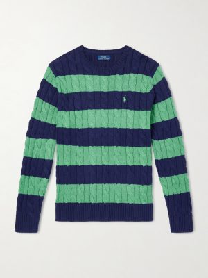 Logo-Embroidered Striped Cable-Knit Cotton Sweater Logo-Embroidered Striped Cable-Knit Cotton Sweater