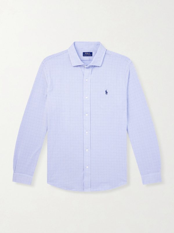 Logo-Embroidered Houndstooth Cotton-Jersey Shirt Logo-Embroidered Houndstooth Cotton-Jersey Shirt