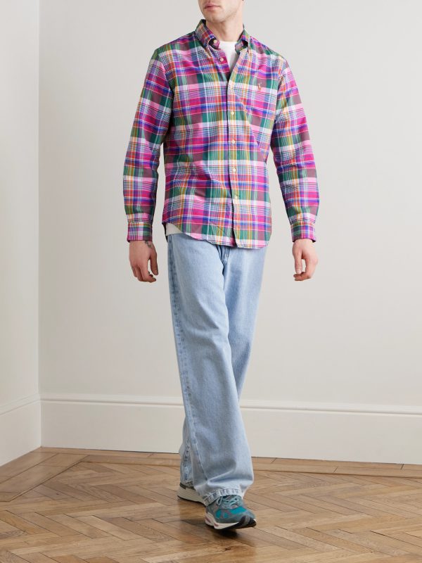 Logo-Embroidered Checked Cotton-Flannel Shirt - OU Logo-Embroidered Checked Cotton-Flannel Shirt - OU