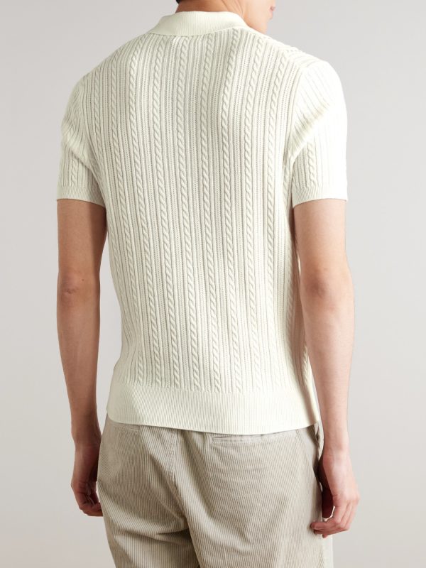 Cable-Knit Cotton Polo Shirt - BK Cable-Knit Cotton Polo Shirt - BK