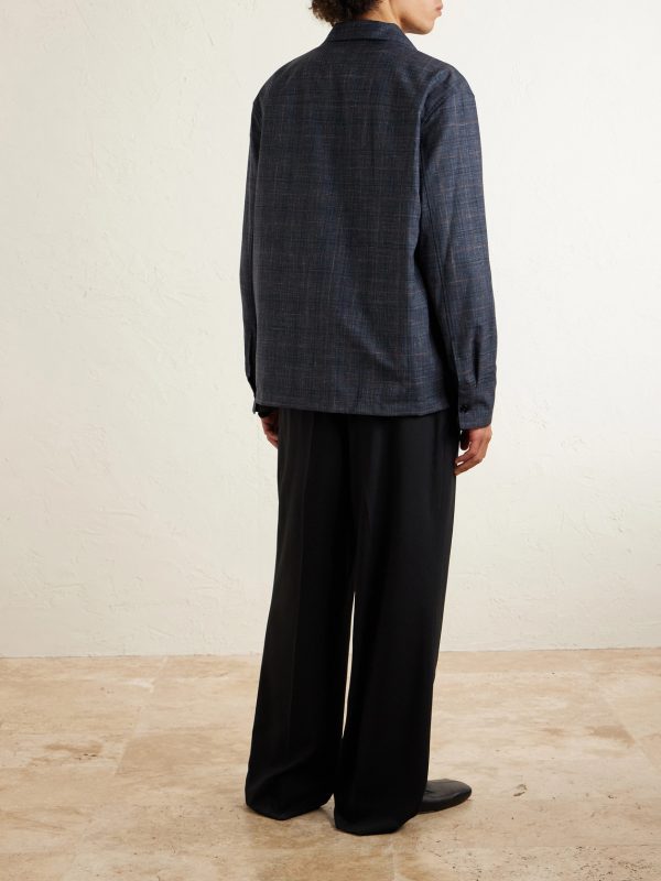 Camp-Collar Checked Wool and Linen-Blend Shirt - BK Camp-Collar Checked Wool and Linen-Blend Shirt - BK