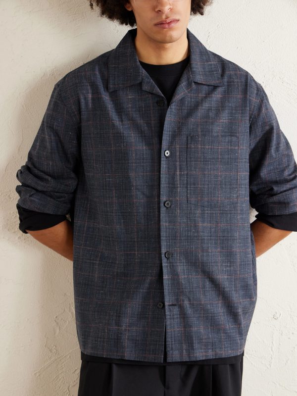 Camp-Collar Checked Wool and Linen-Blend Shirt - CU Camp-Collar Checked Wool and Linen-Blend Shirt - CU