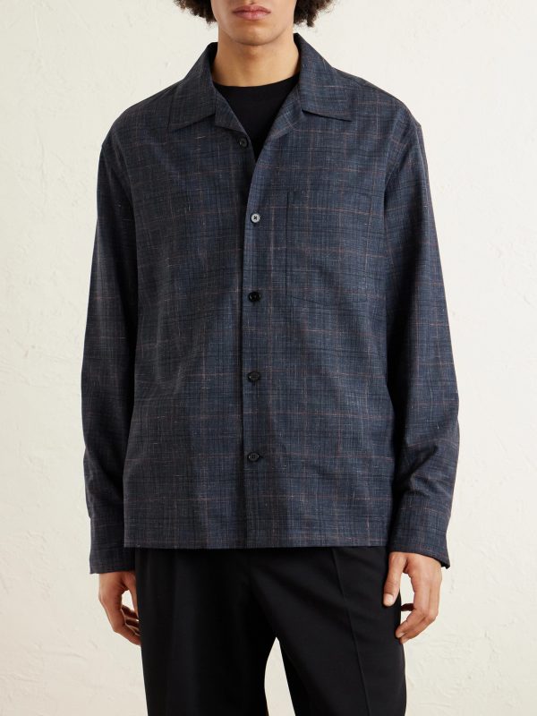 Camp-Collar Checked Wool and Linen-Blend Shirt - FR Camp-Collar Checked Wool and Linen-Blend Shirt - FR