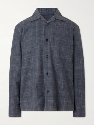 Camp-Collar Checked Wool and Linen-Blend Shirt Camp-Collar Checked Wool and Linen-Blend Shirt
