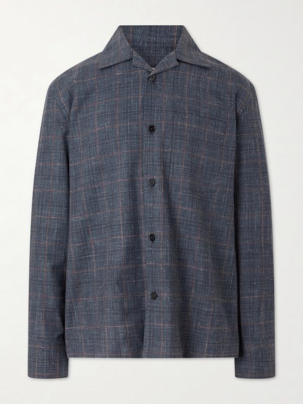 Camp-Collar Checked Wool and Linen-Blend Shirt Camp-Collar Checked Wool and Linen-Blend Shirt