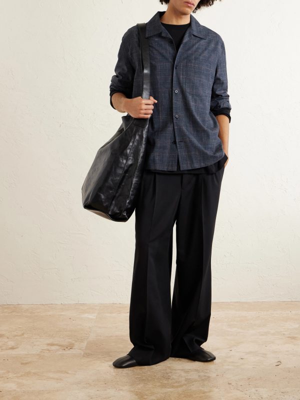 Camp-Collar Checked Wool and Linen-Blend Shirt - OU Camp-Collar Checked Wool and Linen-Blend Shirt - OU