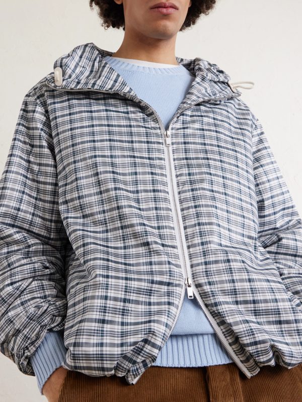 Padded Checked Silk-Blend Hooded Jacket - CU