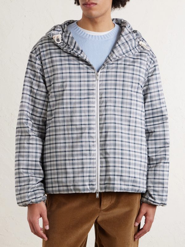 Padded Checked Silk-Blend Hooded Jacket - FR