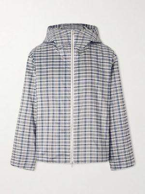 Padded Checked Silk-Blend Hooded Jacket