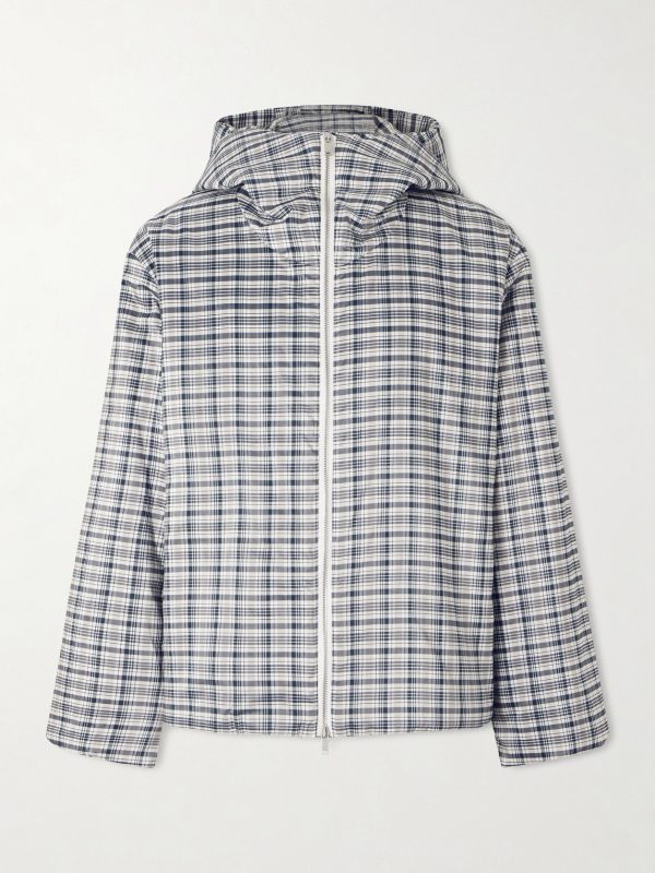 Padded Checked Silk-Blend Hooded Jacket