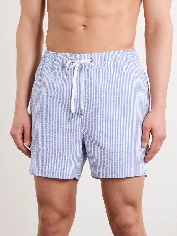 Charles Straight-Fit Mid-Length Striped Seersucker Swim Shorts - OU