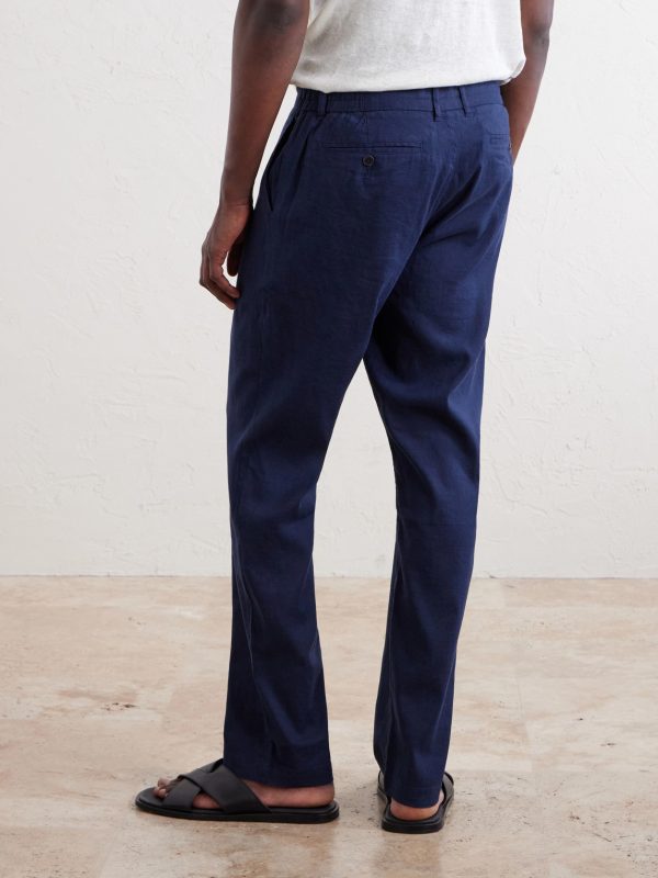 Straight-Leg Linen-Blend Trousers - BK