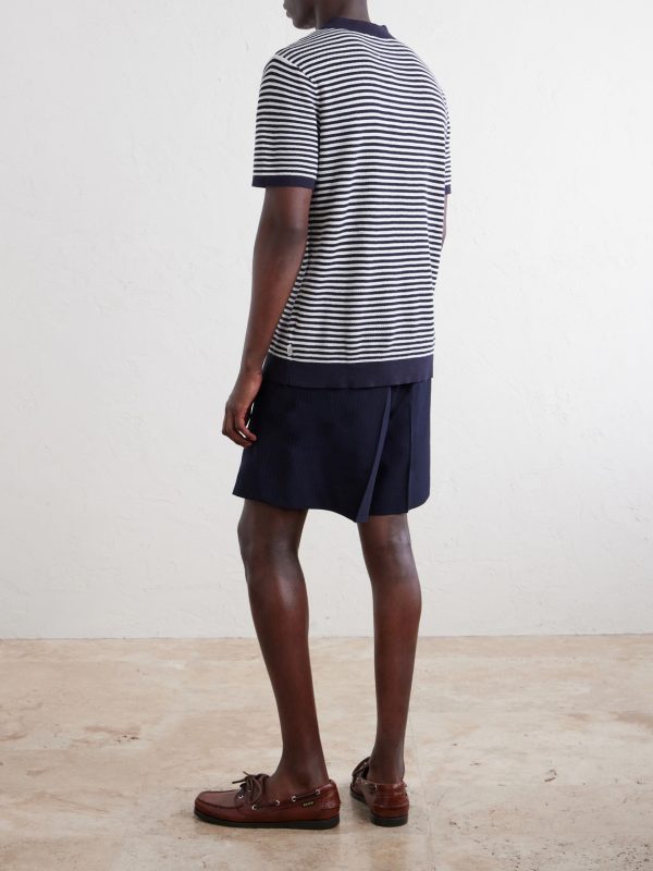 Striped Textured-Cotton Polo Shirt - BK Striped Textured-Cotton Polo Shirt - BK