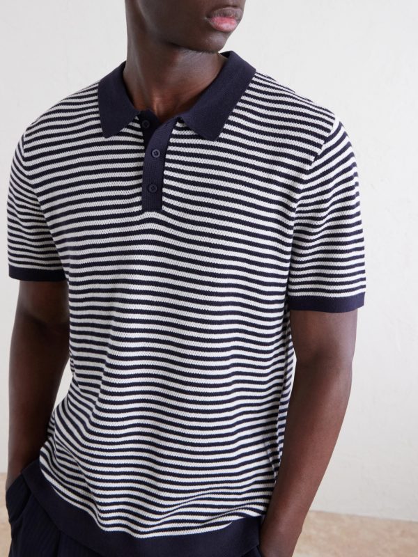 Striped Textured-Cotton Polo Shirt - CU Striped Textured-Cotton Polo Shirt - CU