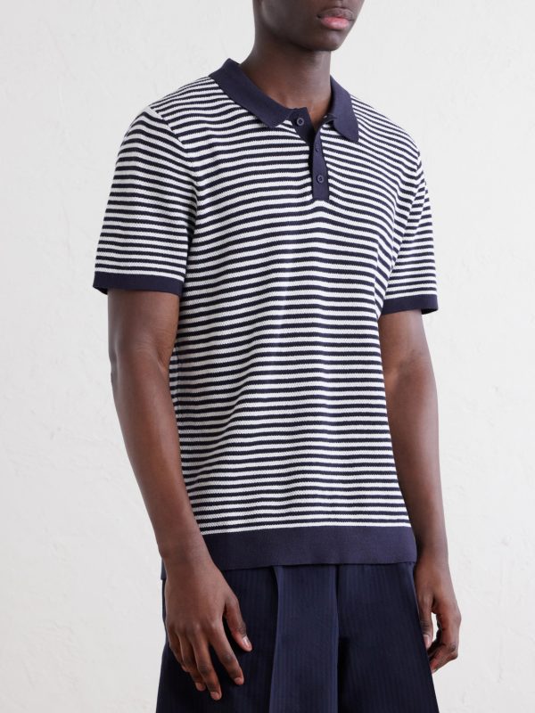 Striped Textured-Cotton Polo Shirt - FR Striped Textured-Cotton Polo Shirt - FR