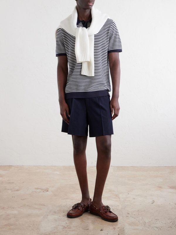 Striped Textured-Cotton Polo Shirt - OU Striped Textured-Cotton Polo Shirt - OU