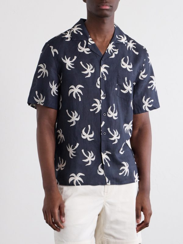 Camp-Collar Printed Linen and Lyocell-Blend Shirt - FR Camp-Collar Printed Linen and Lyocell-Blend Shirt - FR