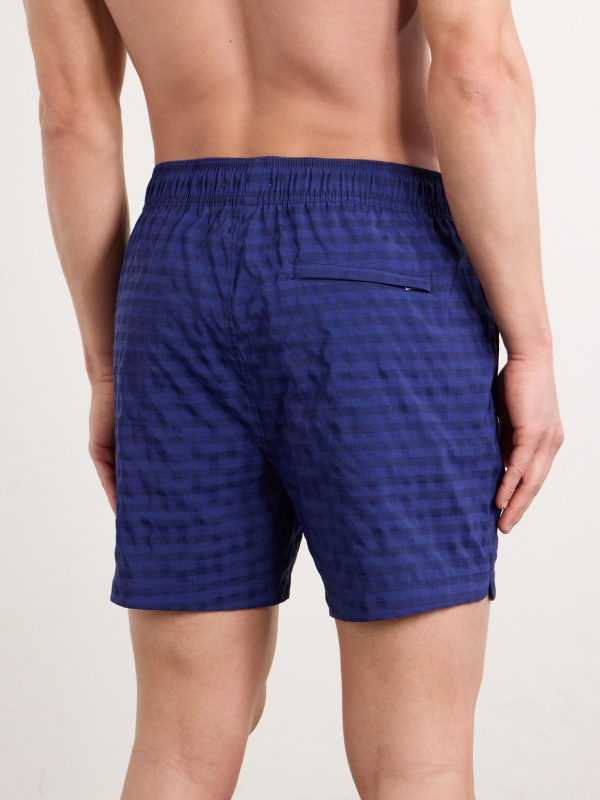 Straight-Leg Mid-Length Checked Swim Shorts - BK Straight-Leg Mid-Length Checked Swim Shorts - BK
