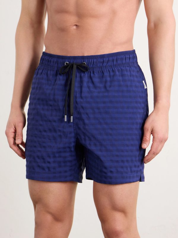 Straight-Leg Mid-Length Checked Swim Shorts - OU Straight-Leg Mid-Length Checked Swim Shorts - OU