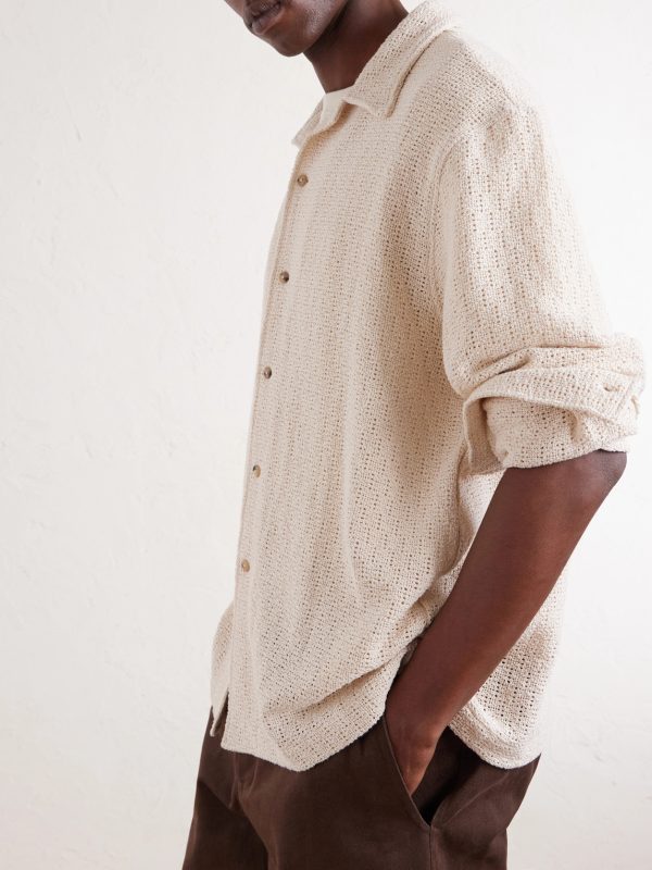 Holiday Camp-Collar Crocheted Cotton Shirt - CU
