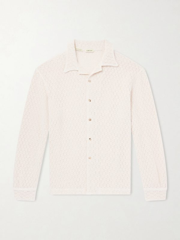 Holiday Camp-Collar Crocheted Cotton Shirt