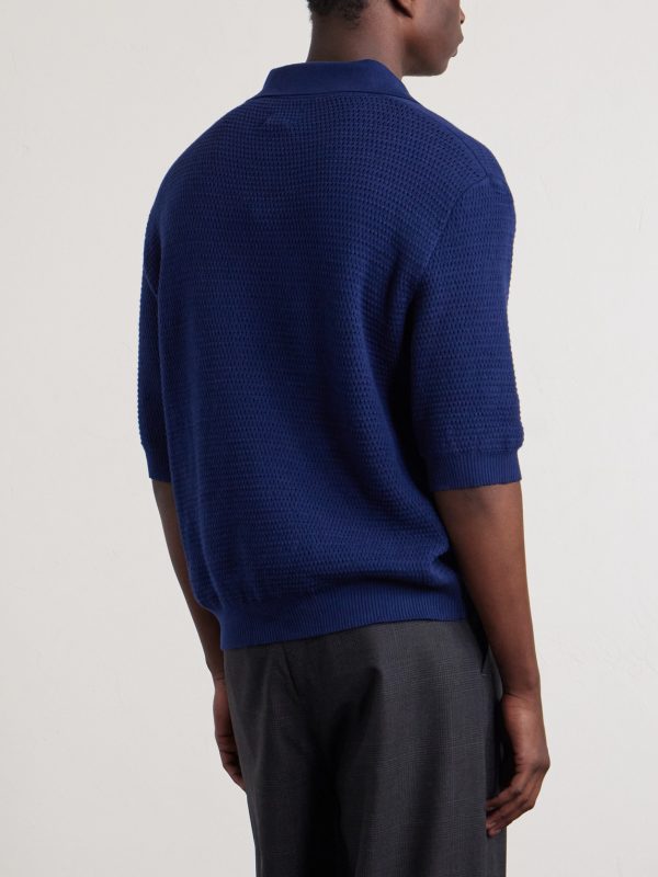 Honeycomb-Knit Cotton Polo Shirt - BK Honeycomb-Knit Cotton Polo Shirt - BK