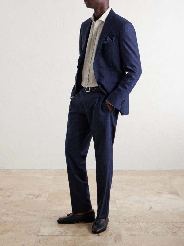 Slim-Fit Pleated Wool and Silk-Blend Dupioni Suit Trousers - OU Slim-Fit Pleated Wool and Silk-Blend Dupioni Suit Trousers - OU