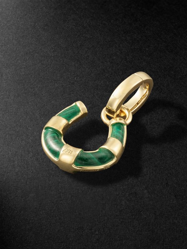 Protection Horseshoe Miniature 18-Karat Gold Malachite Pendant - BK