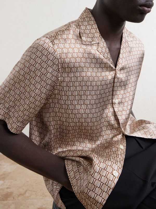 Roberto Camp-Collar Printed Silk-Voile Shirt - CU