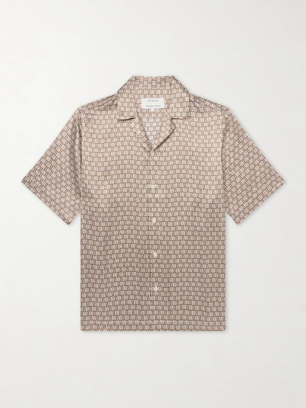 Roberto Camp-Collar Printed Silk-Voile Shirt
