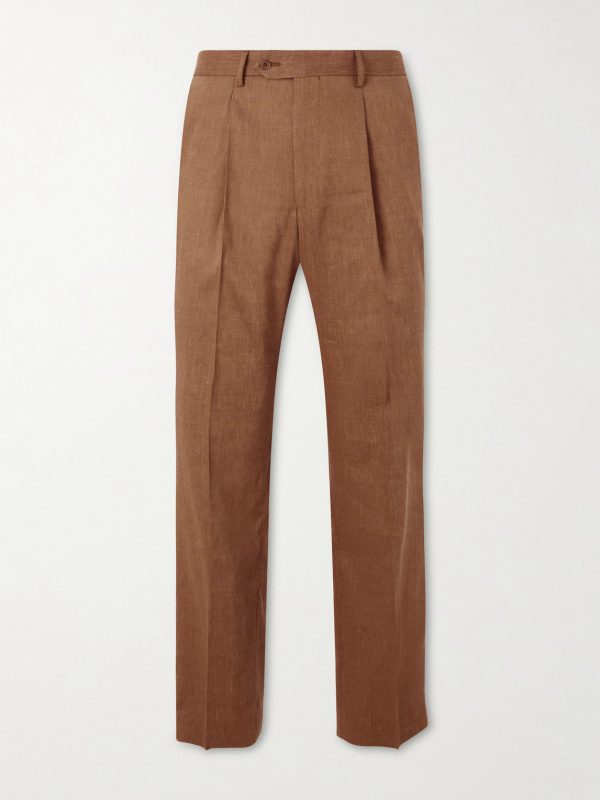 Affonso Pleated Straight-Leg Linen and Virgin Wool-Blend Suit Trousers Affonso Pleated Straight-Leg Linen and Virgin Wool-Blend Suit Trousers