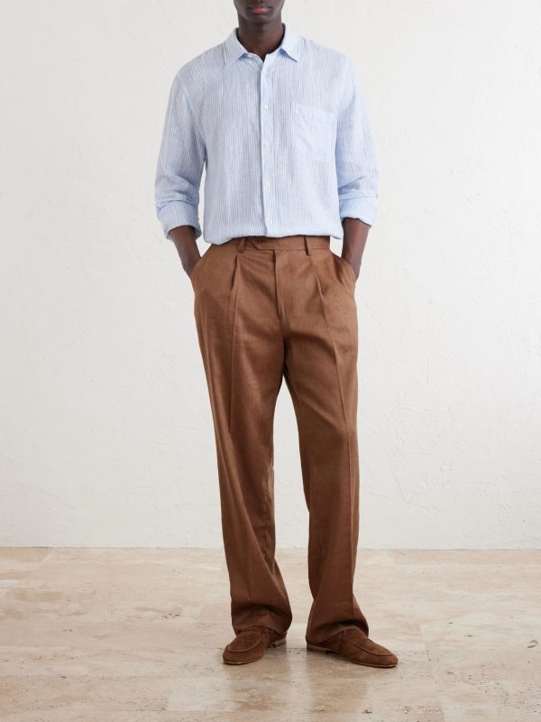 Affonso Pleated Straight-Leg Linen and Virgin Wool-Blend Suit Trousers - OU Affonso Pleated Straight-Leg Linen and Virgin Wool-Blend Suit Trousers - OU