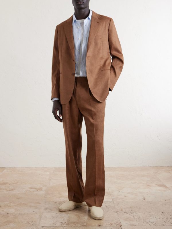 Affonso Pleated Straight-Leg Linen and Virgin Wool-Blend Suit Trousers - OU2 Affonso Pleated Straight-Leg Linen and Virgin Wool-Blend Suit Trousers - OU2
