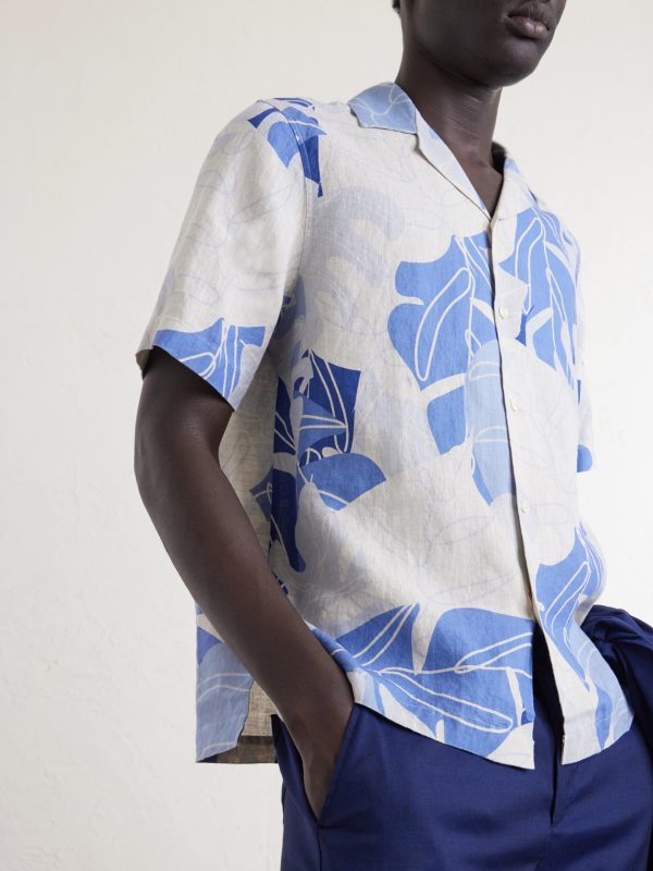 Roberto Camp-Collar Printed Linen Shirt - CU Roberto Camp-Collar Printed Linen Shirt - CU