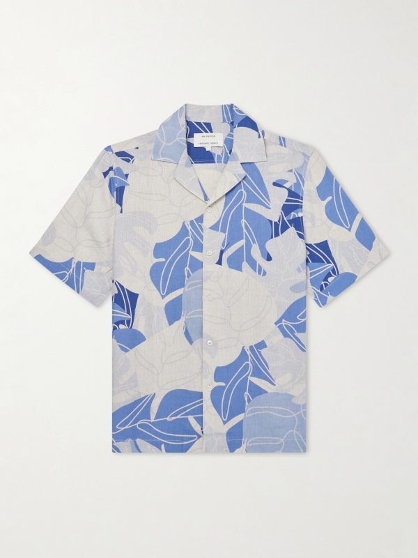 Roberto Camp-Collar Printed Linen Shirt Roberto Camp-Collar Printed Linen Shirt